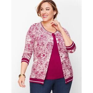 Talbots Size 2X Petite Leafy Vines Charming Cardigan Sweater Cotton Blend